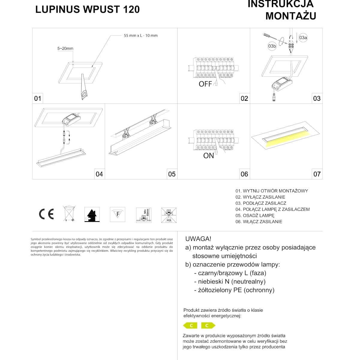 Wpuszczana lampa liniowa Lupinus 2120002102 1 Elkim LED 12W 3000K biała