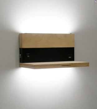 Sypialniany kinkiet Anet LED 4W półka port USB czarna drewno