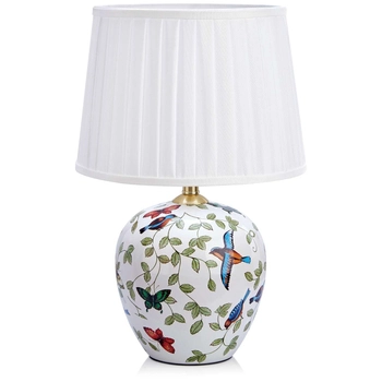 Abażurowa LAMPA stołowa MANSION 107040 Markslojd ceramiczna LAMPKA klasyczna wzorki retro ptaki biały