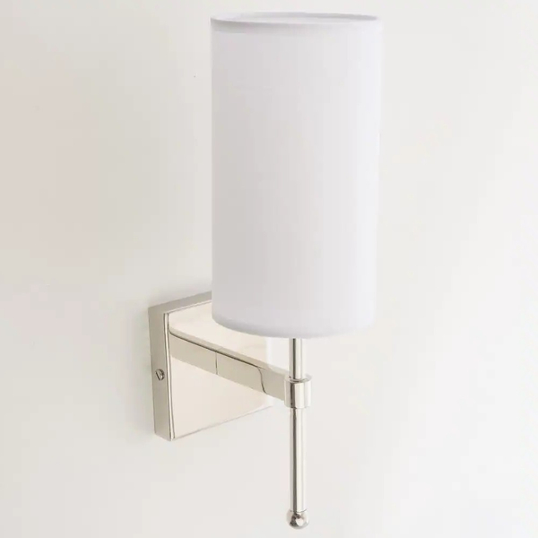 Klasyczna LAMPA ścienna DENVER W01987WHNI Cosmolight abażurowy kinkiet do salonu nikiel