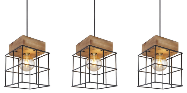 Lampa wisząca Merril 15530-3H metalowe klatki czarne drewno