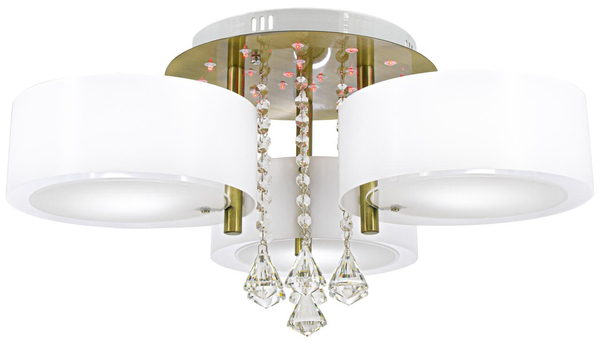 Abażurowa LAMPA sufitowa DRS8006/3 21QG MDECO glamour OPRAWA z kryształkami do jadalni biała mosiądz