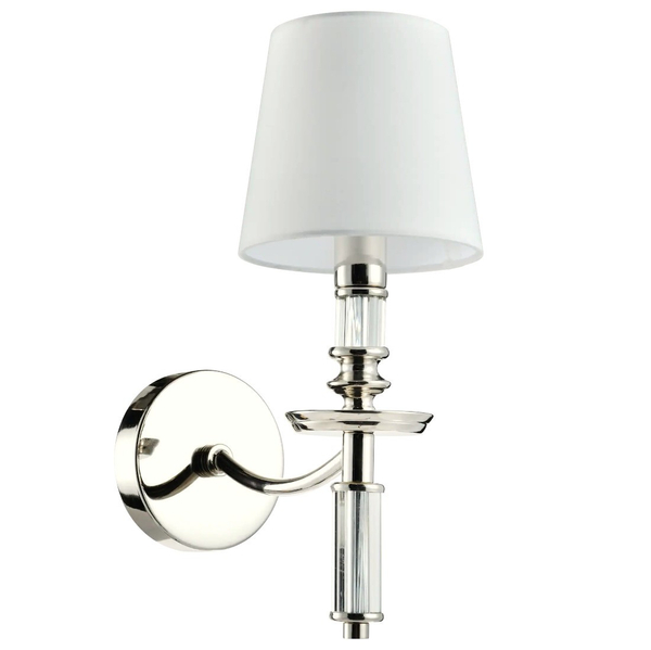 Ścienna LAMPA abażurowa SIENA  W01315WH NI Cosmolight klasyczny kinkiet z kryształkami do przedpokoju biały