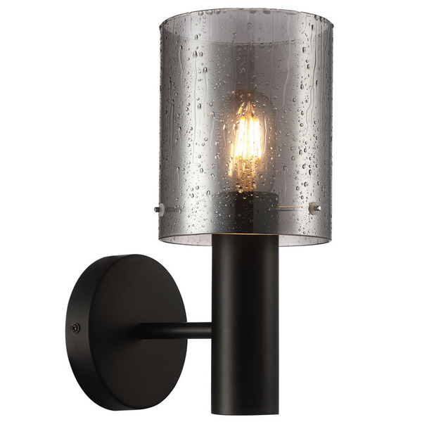 Ścienna LAMPA loft SARDO RAIN WL-5581-1A-BK+RNSG Italux tuba OPRAWA szklana kinkiet z efektem deszczu przydymiony