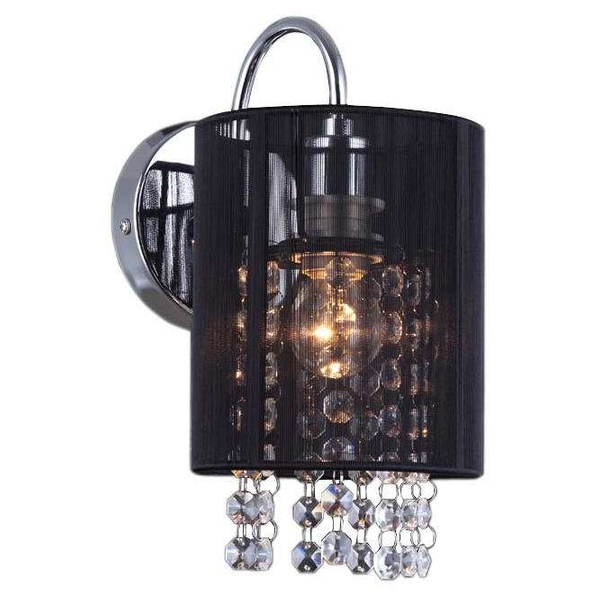 Glamour LAMPA ścienna LANA MBM1787/1 BK Italux abażurowa OPRAWA kinkiet z kryształkami crystal tuba czarna