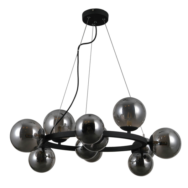 Modernistyczna LAMPA wisząca MONTORA PND-30223-11 Italux metalowa OPRAWA zwis szklane kule czarne przydymione