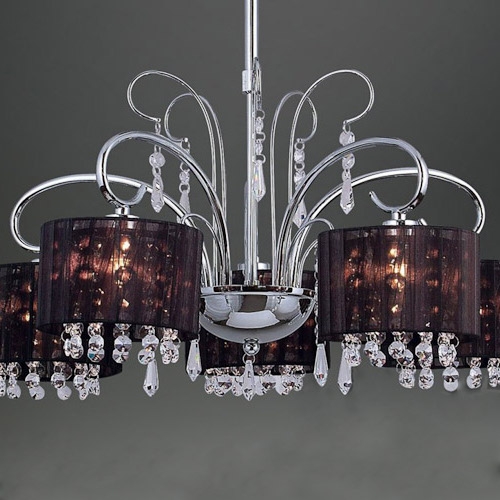 Żyrandol LAMPA wisząca SPAN MDM1583/5 Italux abażurowa OPRAWA kryształki glamour organza mgła chrom czarna