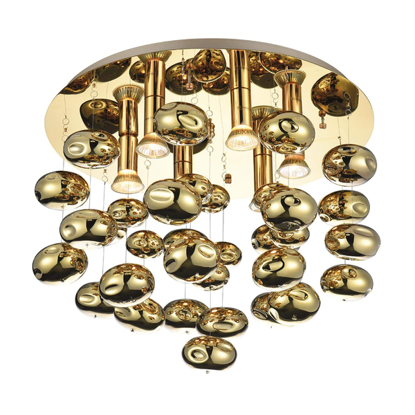 Złota lampa sufitowa Luvia z kryształami nad stół do jadalni