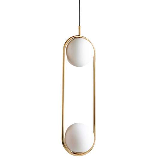 Modernistyczna LAMPA wisząca CGELIPSDUO COPEL metalowa OPRAWA podłużny ZWIS kule balls białe mosiężne