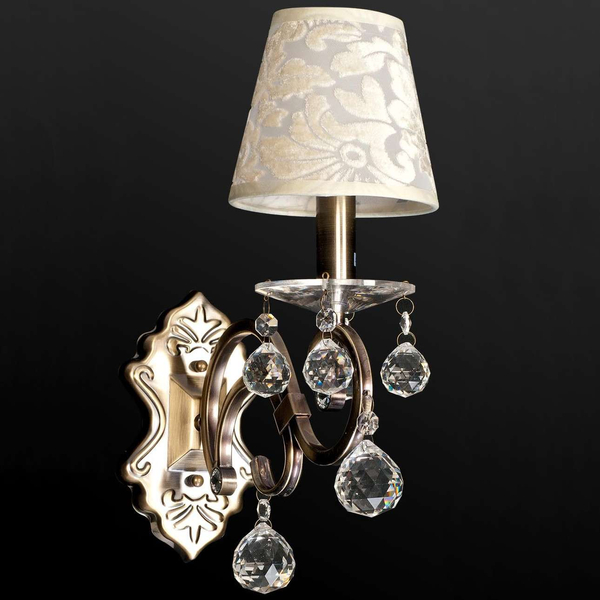 Kinkiet LAMPA ścienna VEN K-BH 12075/1 klasyczna OPRAWA abażurowa z kryształkami wzory crystal patyna kremowa
