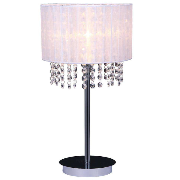 Abażurowa LAMPA glamour ASTRA MTM1953/1 WH Italux stojąca LAMPKA nocna stołowa okrągła kryształki crystal biała