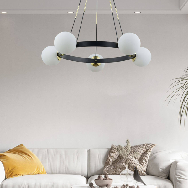 Wisząca lampa salonowa BALI molekuły szklane zwis nad stół czarny