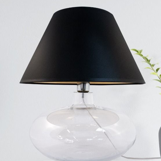 Abażurowa LAMPKA stołowa MERSIN 5514BKGO Zumaline szklana LAMPA stojąca czarna przezroczysta