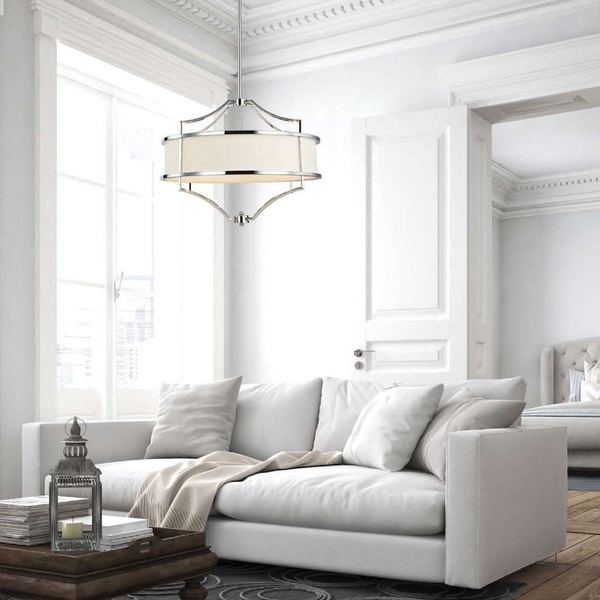 LAMPA okrągła Stesso Cromo S Orlicki Design abażurowa OPRAWA wisząca w stylu klasycznym kremowa chrom