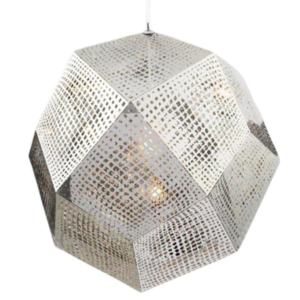 Futurystyczna LAMPA wisząca KKST-5001 L SILVER metalowa OPRAWA zwis geometryczny siatka srebrna