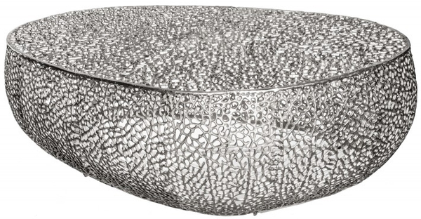 Ażurowy stolik kawowy Leaf 40284 120 cm metal srebrny