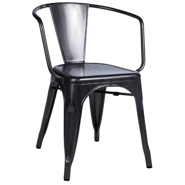 Wygodne krzesło kuchenne Tower Arm czarne satynowe