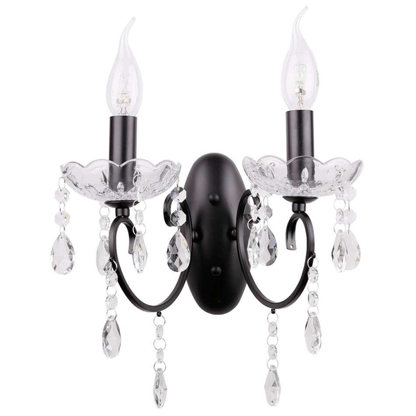 Kinkiet LAMPA ścienna AURORA 22-73723 Candellux świecznikowa OPRAWA metalowa glamour crystal czarna przezroczysta