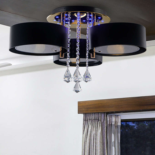 Glamour LAMPA sufitowa ELMDRS8006/3 LED 180W TR BL MDECO metalowa OPRAWA z pilotem kryształki złote czarne