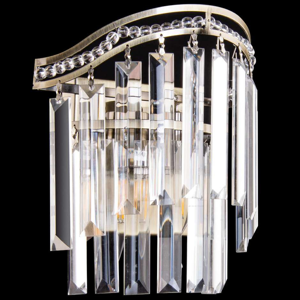 Ścienna LAMPA glamour VEN K-E 1735/2 AB dekoracyjna OPRAWA kinkiet z kryształkami przezroczysty patyna