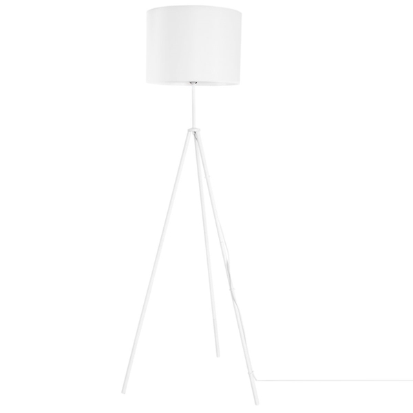 Podłogowa lampa abażurowa Rina stojąca na trójnogu biała