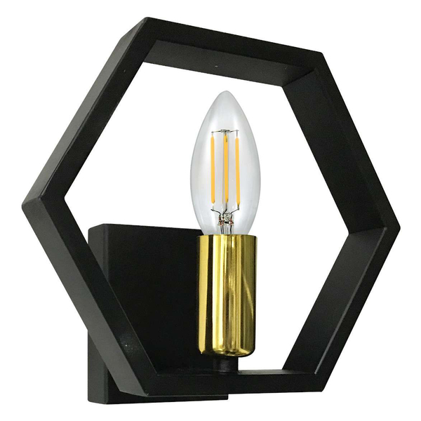 LAMPA ścienna HONEY 312693 Polux metalowa OPRAWA kinkiet oktagon modernistyczny czarny złoty