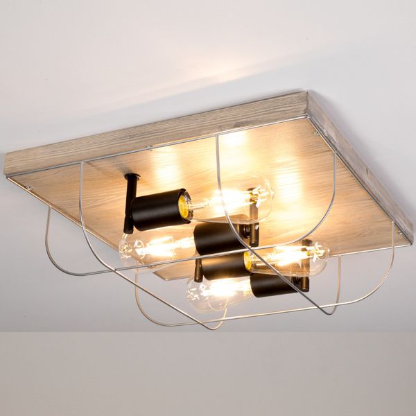 Plafoniera LAMPA sufitowa NETUNO 92074457 Britop industrialna OPRAWA druciana vintage drewno srebrna