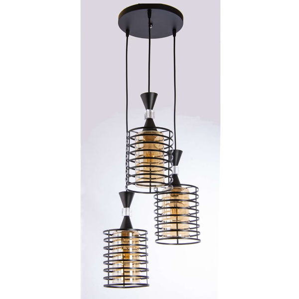 Wisząca LAMPA industrialna VEN W-3991/3 BK metalowa OPRAWA druciana ZWIS loftowy czarny miodowy