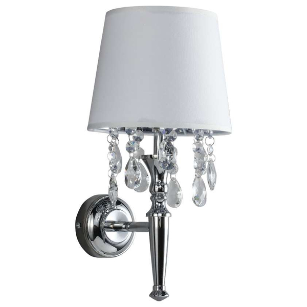 Kinkiet LAMPA ścienna VIGO LP-0412/1W WH Light Prestige glamour OPRAWA abażurowa z kryształkami crystal chrom biała
