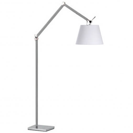 Abażurowa lampa podłogowa Zyta do pokoju aluminium biała
