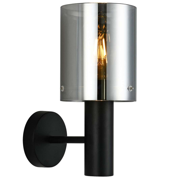 Kinkiet LAMPA ścienna SARDO WL-5581-1A-BK+SG Italux loftowa OPRAWA skandynawska tuba szklana okrągła przydymiona czarna