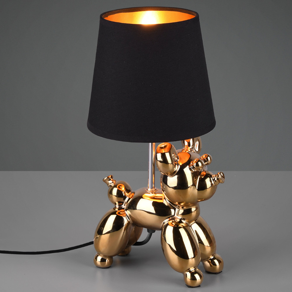 Dekoracyjna LAMPA stołowa BELLO R50241079 RL Light abażurowa LAMPKA stojący PIESEK ceramiczny złoty czarny
