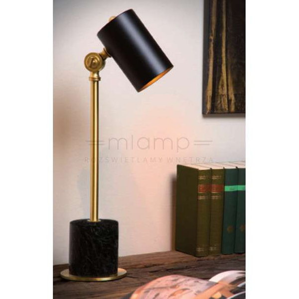 Marmurowa LAMPA stołowa BRANDON 03530/01/30 Lucide stojąca LAMPKA biurkowa regulowana czarna mosiądz