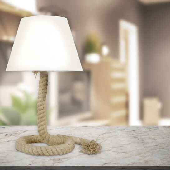Abażurowa lampa stołowa Rope 3147223 lina stojąca do sypialni brązowa biała