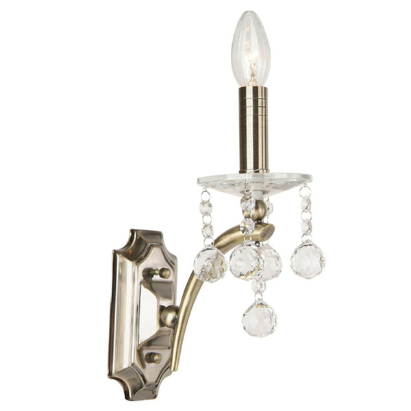 Kryształowa LAMPA ścienna BAJO 9341/1W-AB Italux kinkiet OPRAWA świecznikowa crystal brąz antyczny przezroczysta