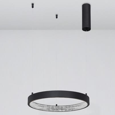 Glamour LAMPA wisząca MORON LE41722 Luces Exclusivas metalowa OPRAWA okrągy ZWIS LED 25W 3000K ring z krysztakami czarny