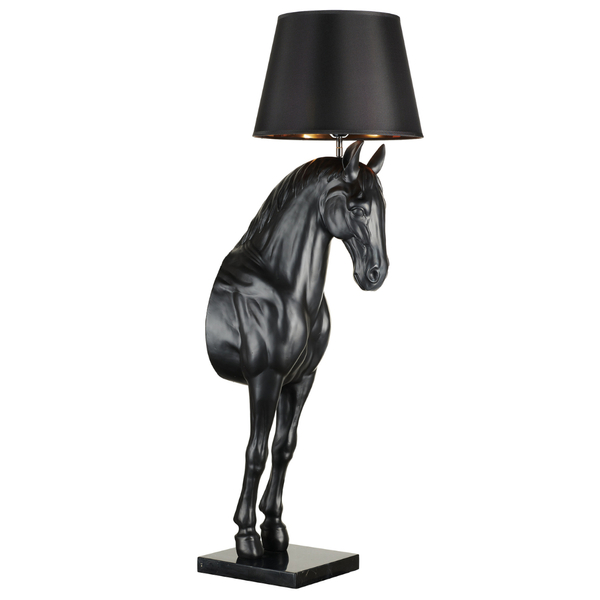 Czarna lampa stojąca HORSE L dekoracyjny koń podłogowy z abażurem