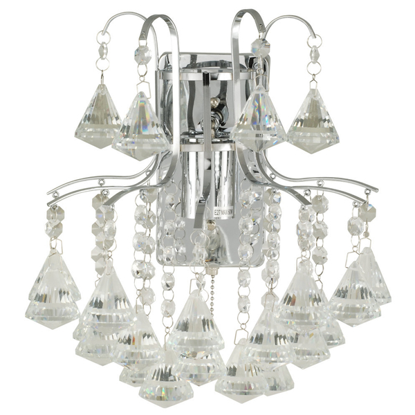 Kinkiet LAMPA glamour ELM6246/1 8C MDECO ścienna OPRAWA szklana z kryształkami crystals chrom przezroczysta