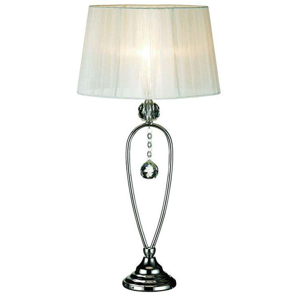 Abażurowa LAMPA stołowa CHRISTINEHOF 102047 Markslojd klasyczna LAMPKA nocna z kryształkami mgiełka organza chrom biała