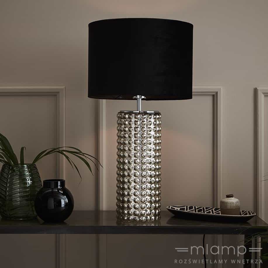 mlamp.pl-lampa-stołowa-czarna-abażurowa-dekoracyjna-srebrna-podstawa-glamour
