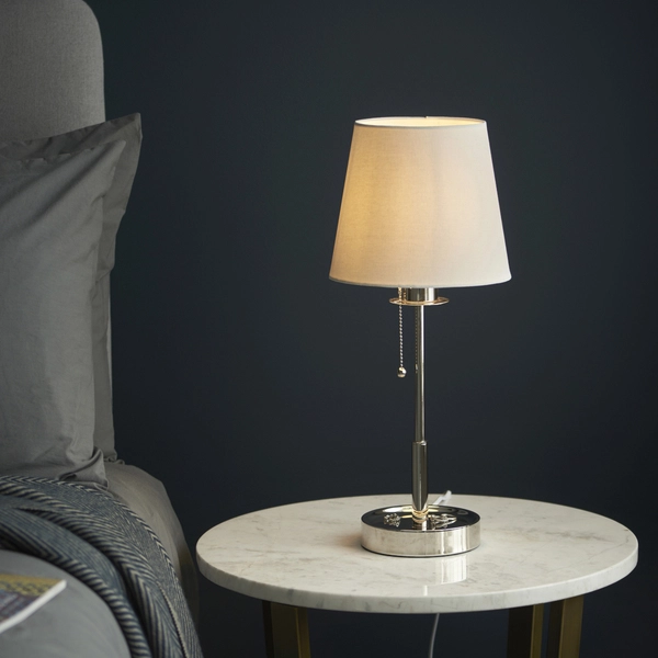 Abażurowa lampa stołowa L&-199596 Light& z włącznikiem biała nikiel