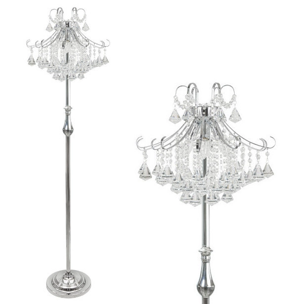 Glamour LAMPA podłogowa Barcelona 6248/4F 8C Elem stojąca OPRAWA szklana z kryształkami crystals chrom przezroczysta