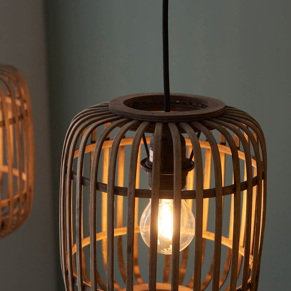 Potrójna wisząca lampa Mathias 101775 bambusowa cage brązowa czarna