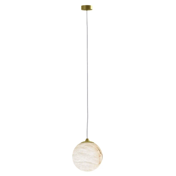 Kulista lampa wisząca Volterra P01968BR Cosmolight alabaster mosiądz