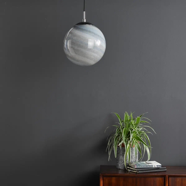 Dziecięca lampa wisząca Saturn SAT0150 planeta okrągła chrom