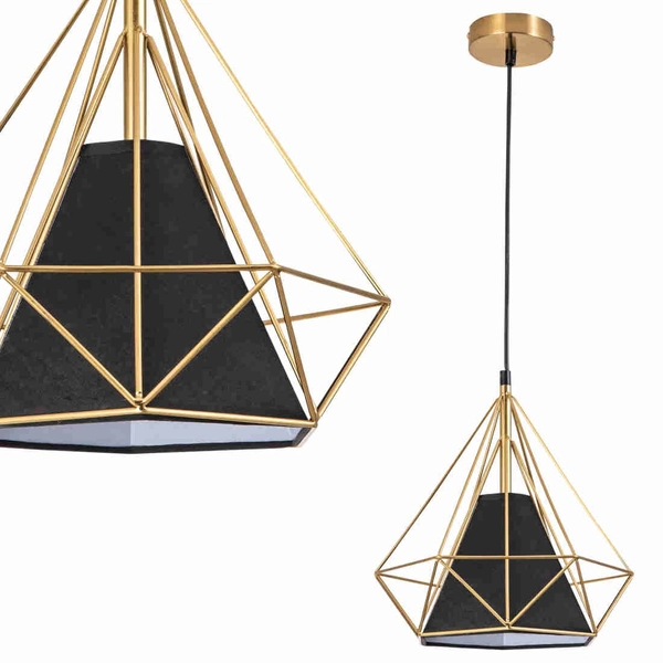 Druciana LAMPA wisząca HIRA 318558 Polux industrialny zwis piramida złota czarna
