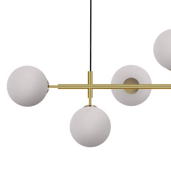 Modernistyczna lampa wisząca ALISA LP-005/6P WH Light Prestige metalowa oprawa szklane kule zwis złoty biały