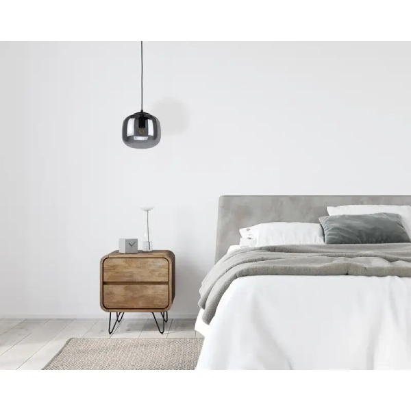 Szklana lampa wisząca Calto PND-67705-1-BK-SG owalny przydymiony