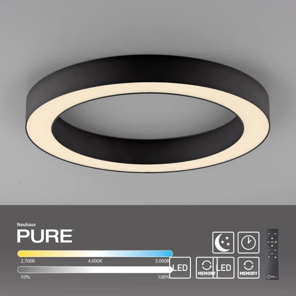 Owalna lampa sufitowa PURE LINES czarna 6310-13 1xLED 21W 2200-5500K na pilot CCT