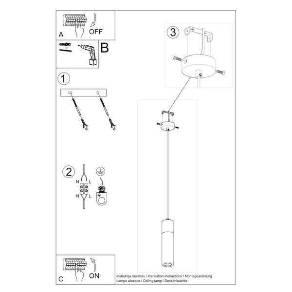 Betonowa lampa wisząca SL.0965 szara tuba do przedpokoju